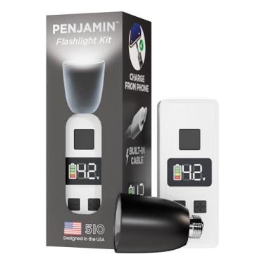 Imagem de Penjamin Mini lanterna recarregável, com cabo de bateria USB C embutido, tensão ajustável de 1,5 V a 4,2 V, visor de LED, ponta de lâmpada removível (branca)