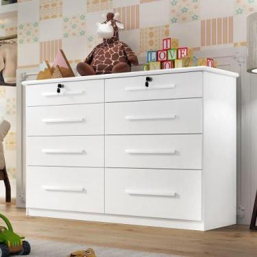 Imagem de Comoda Infantil Monza 8 Gav Com Chave - Tonielque Móveis, Branco