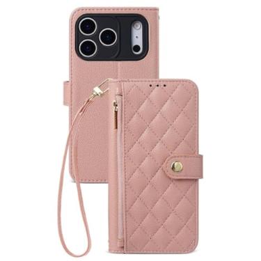 Imagem de Genérico Capa de couro para iPhone 17 Pro Max/17 Pro/Air/17, capa para telemóvel proteção de câmara resistente a quedas capa para mulher carteira com tampa de espelho pequeno com pulseira (cor-de-rosa