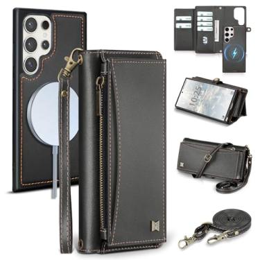 Imagem de BLISLIAR Capa carteira para Samsung Galaxy S24 Ultra com suporte para cartão/carteira/alça transversal | Bloqueio RFID | Magnético | Suporte | Destacável | Capa de telefone de couro PU para Galaxy S24