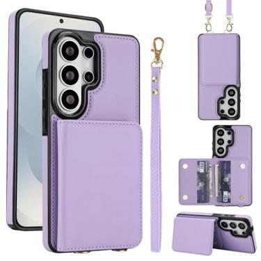 Imagem de Capa para celular Samsung Galaxy S26 Ultra PU carteira de couro, 4 compartimentos para cartão e 2 compartimentos para dinheiro, bloqueio RFID, alça destacável, capa com suporte antiarranhões e à prova