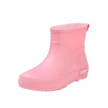 Imagem de Botas de chuva femininas de cano curto à prova d'água e ao ar livre, confortáveis para outono e inverno com salto que aumenta a altura, rosa, 38