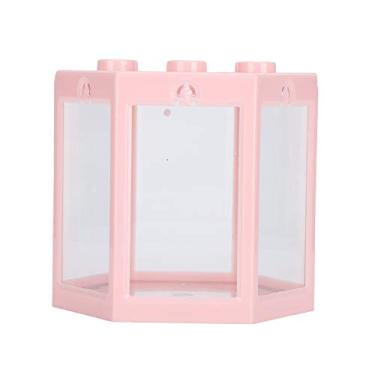 Imagem de Ainoli Pequeno Hex Shape Fish Tank Desktop Decoração de aquário de peixes de plástico para escritório/casa (Rosa)