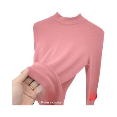 Imagem de Camiseta Térmica Feminina De Fleece Macio, Veludo Dupla Face, Gola Mei