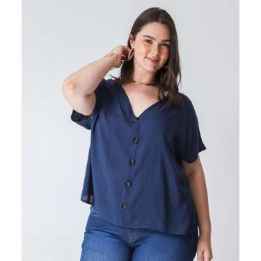 Imagem de Blusa Plus Size Feminina Viscose Botões Marisa Azul-50000, Azul, G1