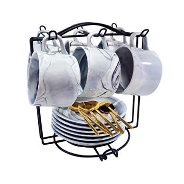 Imagem de Conjunto de 6 conjuntos de chá de porcelana, xícaras e pires para adultos, com bule de açúcar, jarro e colher de chá para chá, café, aniversário, casamento, mulheres, presente, chá da tarde