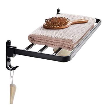Imagem de 3FLQOOPP Suporte de toalha criativo dobrável toalheiro espaço alumínio antiferrugem suporte de toalha de banho com gancho suporte de toalha acessórios de banheiro toalheiro/preto/40 cm (preto 50 cm)