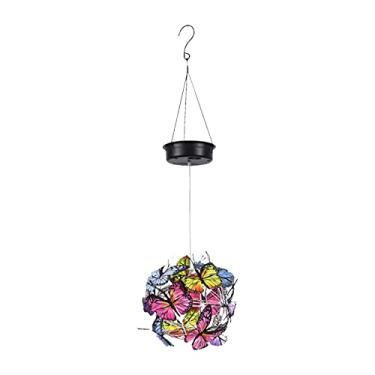 Imagem de Luzes Solares Pendentes Padrão de Borboleta Lanternas LED Decorativas 7 Cores Mudanças Sensor Automático Lanterna Pendente Jardim para Gramado Paisagismo Lâmpada Decorativa
