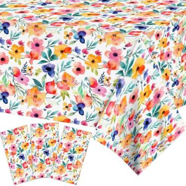Imagem de Adirasenotek 3 peças de toalha de mesa floral flores silvestres decoração de festa de primavera flores silvestres descartáveis de plástico para decoração de mesa de verão primavera piquenique feriado