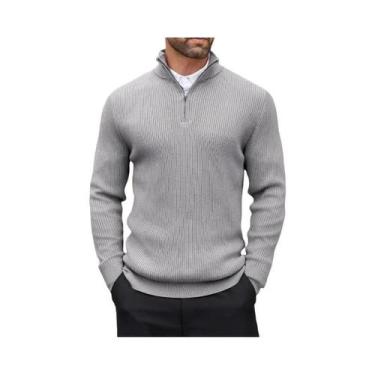 Imagem de Suéter Masculino De Manga Longa Com Zíper De 1/4, Ajuste Slim, Casual,