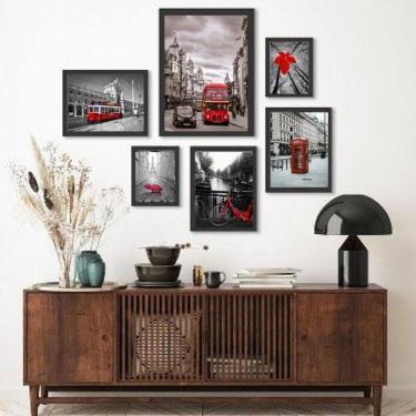 Imagem de Kit 6 Quadros Fotos Vermelhos com Vidro - Moldura Preta