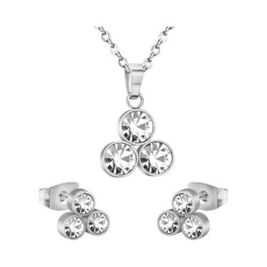 Imagem de Conjunto De Joias Femininas Em Aço Inoxidável Com Flor E Zircônia Cúbi