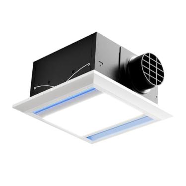 Imagem de Zeyzer Exaustor de banheiro de 12 polegadas com luz, 141 CFM 12W 6500K luz de teto branca fria e luz noturna azul, 1.0 sons ultra silenciosos, painel de alumínio, ventilador de ventilação para
