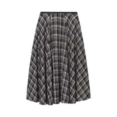 Imagem de Saia Midi Vintage Xadrez Feminina, Corte A, Estilo Casual Com Bolsos -