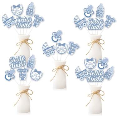 Imagem de kreat4joy 24 peças Cielito Lindo decoração de chá de bebê mesa centro de mesa azul-mexicano Fiesta Talavera Papel Picado Tema Masculino Revelação Gênero Placa de mesa dupla face cartolina com