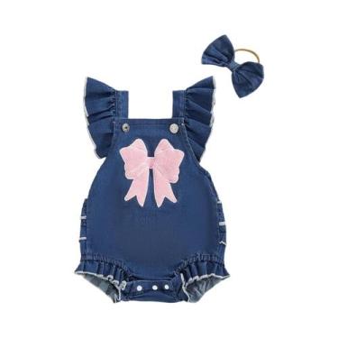 Imagem de Conjunto De Roupas De Verão Para Bebê Menina: Macacão Jeans Sem Mangas