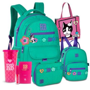 Imagem de Kit Mochila Costas Estojo Lancheira Bordado Rebecca Bonbon, RB26235 Ve