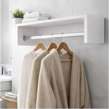 Imagem de 1 Arara de Roupas Cabideiro de Parede com Tubo Alumínio MDF - GRUMOBIL