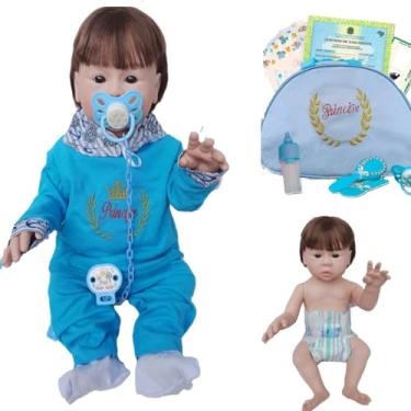 Imagem de Boneca Bebê Mamãe Reborn Menino Cabelos Castanhos Enxoval