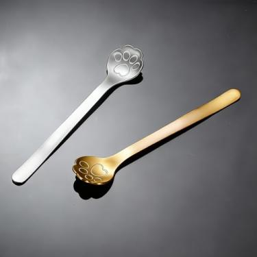 Imagem de Conjunto de colheres de pata de gato de aço inoxidável 304 de 2 peças: ouro e prata para café, chá e sobremesa (14,2 cm)