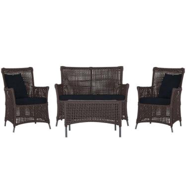 Imagem de Jogo Sofá 2 Poltronas E Mesa Igapó Preta E12 Trama Original Marrom