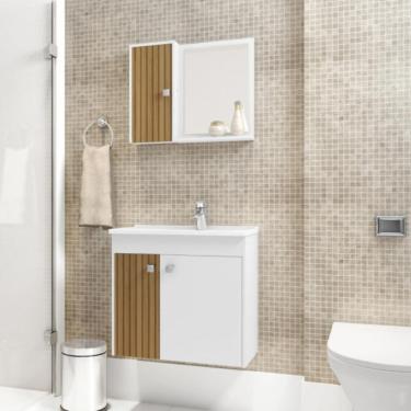 Imagem de Jogo De Gabinete E Espelheira Annecy Branco Ripado