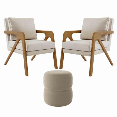 Imagem de Kit 2 Poltrona Decorativa Puff Sala Moderno Escritório Rafa linho Bege