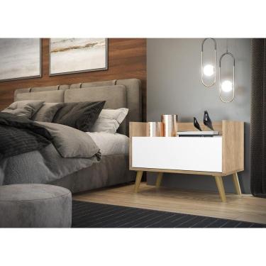 Imagem de Mesa De Cabeceira 80Cm Retrô Multimóveis V4000 Rustic/Branca/Natural Rustic/Branco/Natural