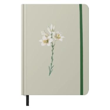 Imagem de Caderno A5 capa dura pautado estilo moleskine com tema floral lírios, caderneta para anotações, caderno de anotações brochura para estudo, organização e uso diário