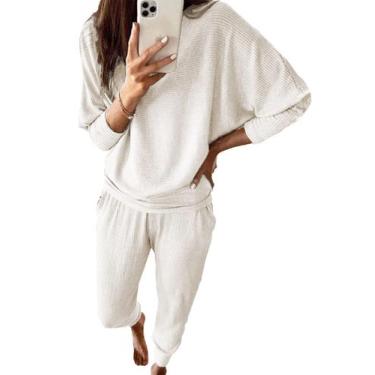 Imagem de Conjunto de Moletom PRETTYGARDEN Canelado 2 Peças Branco Médio