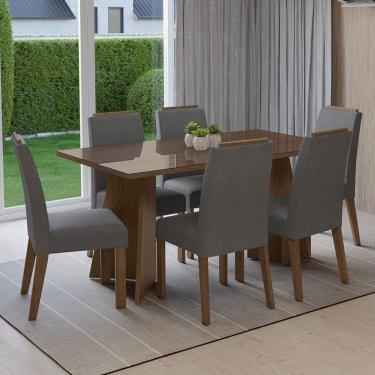 Imagem de Conjunto Sala De Jantar Tampo De Vidro 6 Cadeiras Rustic/silver Madrid Madesa