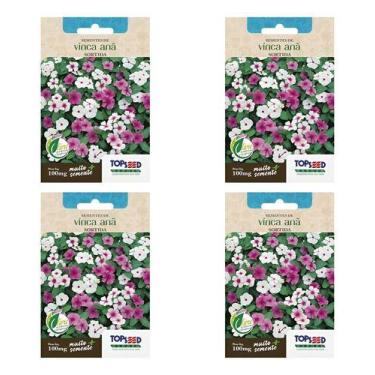 Imagem de Kit 4x Sementes De Vinca Anã Sortida Para Vasos Mudas Jardim - Topseed