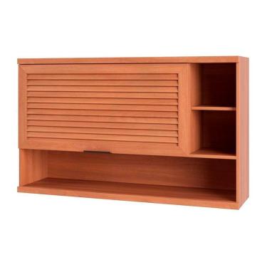 Imagem de Armário Aéreo Macadâmia 120cm 1 Porta Basculante Ripado Com Nicho 914003 Telasul Freijo