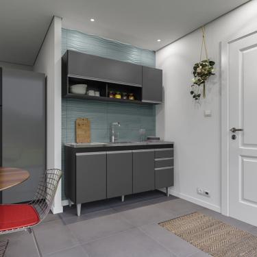 Imagem de Cozinha Compacta Ayla 150cm 6 Portas 2 Gavetas Preto Grafite Maderatto Móveis