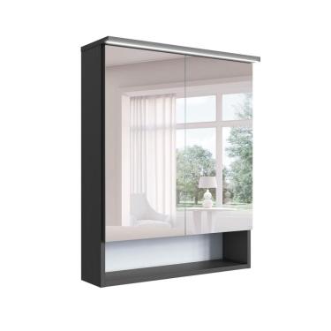 Imagem de Armário de Banheiro com Espelho e LED Araçá 2 Portas Grafite