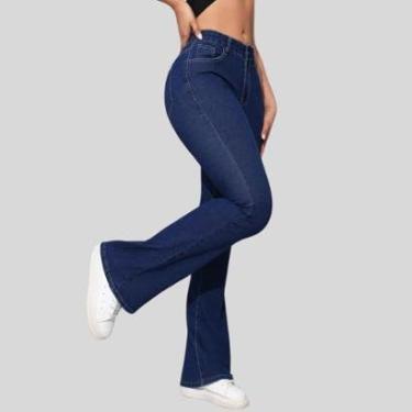 Imagem de Calça Flare Jeans Feminina Boca de Sino Cintura Alta Modeladora-Feminino