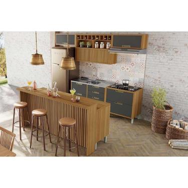 Imagem de Cozinha Modulada Nesher Imperatriz 8 Peças (3aéreos+4balcões+1ilha) C8p53 Freijo-grafite-nesher