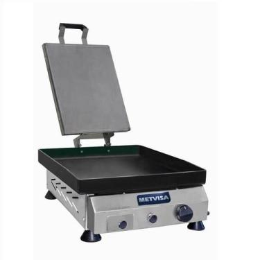 Imagem de Chapa de Lanche Profissional Com Prensador Metvisa 40 Cm a gás 4,25mm 