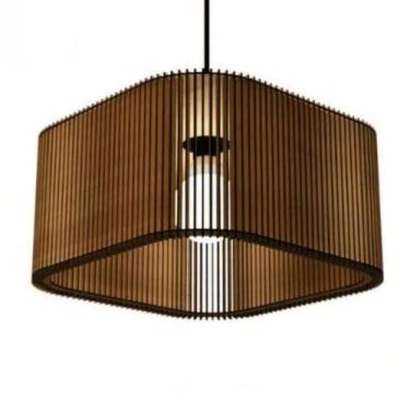 Imagem de Pendente de Teto em Madeira MDF - Lustre Grande Quadrado para Sala de 