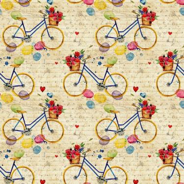 Imagem de Papel De Parede Adesivo Carta E Bicicleta Flores Decorativo