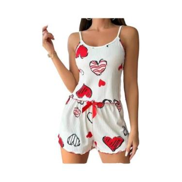 Imagem de Conjunto De Pijama Feminino Com Estampa De Coração Para O Verão, Ajust