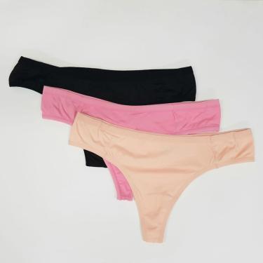 Imagem de Kit com 3 calcinhas fio dental microfibra delcotton 52353 preto/crema/rosa