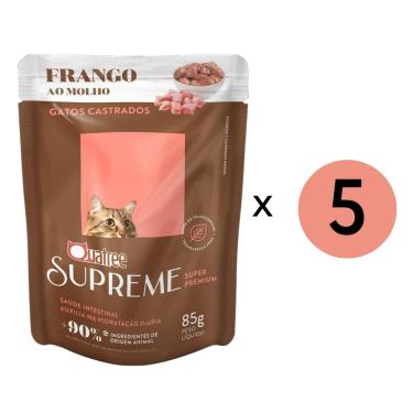 Imagem de Kit 5 Unidades Ração Úmida Quatree Gatos Supreme Castrado Frango 85Gr