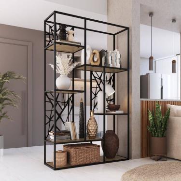 Imagem de Estante para Sala de Estar 122cm 6 Prateleiras Destaques Preto/Oak
