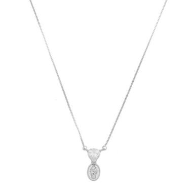 Imagem de Colar mini medalha nossa senhora das graças coração zircônia folheado 