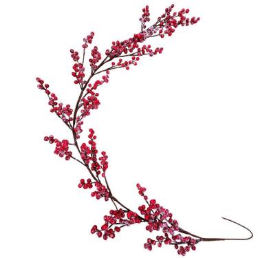 Imagem de Festão Decorativo de Natal Festão Aramado 150cm com Bolinhas Berry Nevadas Vermelho Tok...