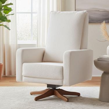 Imagem de Poltrona de Amamentação Com Balanço Giratória Noah D02 Bouclê Off White B-114 - Lyam Decor