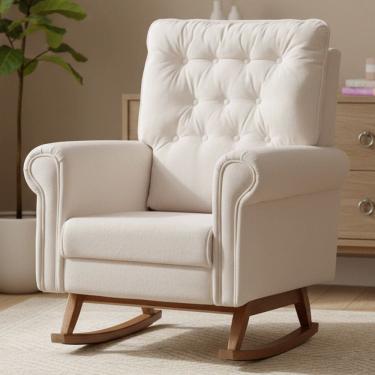 Imagem de Poltrona de Amamentação Com Balanço Base Nina Encanto D02 Bouclê Off White C-200 - Lyam...