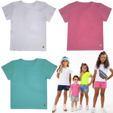 Imagem de 3 Camiseta Infantil Juvenil Lisa Blusinha Babylook T-shirt Básica Menina Algodão Cotton Roupa Fem-Feminino