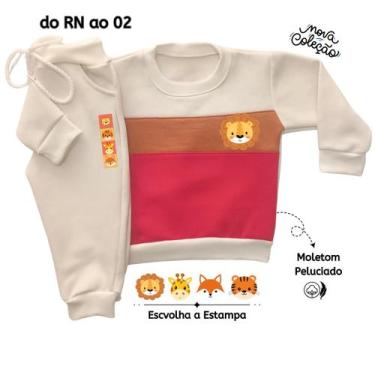 Imagem de Conjunto Moletom Infantil Bebê Unissex Peluciado Roupa Inverno Flanela